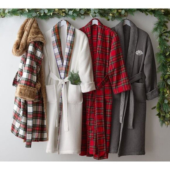 POTTERY BARN Stewart Plaid Flannel Faux Fur Robe in Multi Size Small/Medium - Picture 8 of 8